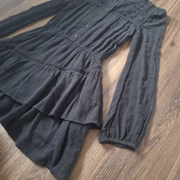 NWT Zara Black Tiered Embroidered Mini Dress Lined 100% Cotton - Picture 4 of 9